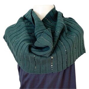 DKNY Green Sequin Ribbed‎ Knit Infinity Scarf Neckwarmer Holiday